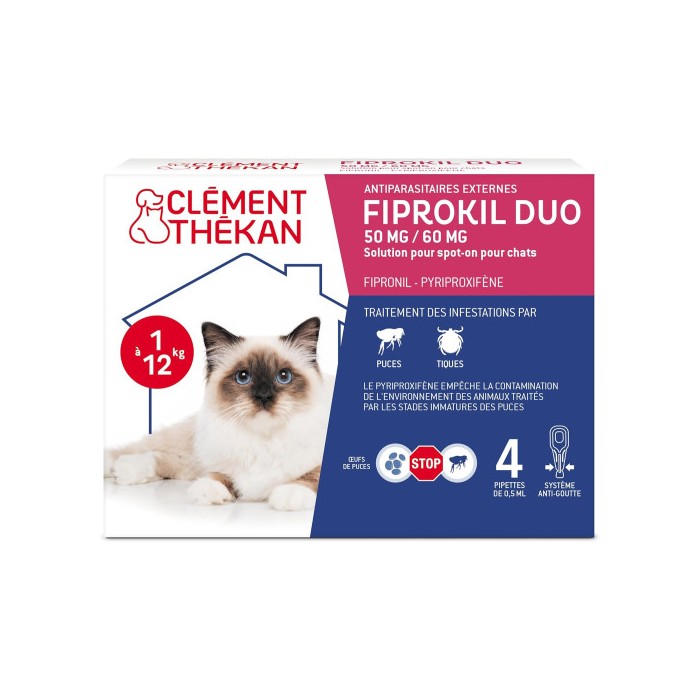 FIPROKIL DUO 50MG/60MG Pour chats de 1 à 6 kilos Boite de 2 pipettes