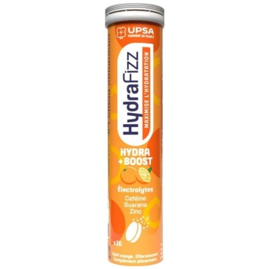 UPSA HydraFizz  hydra + boost Boite de 16 comprimés effervescents gout orange UPSA HydraFizz  hydra + boost Boite de 16 comprimés effervescents gout orange