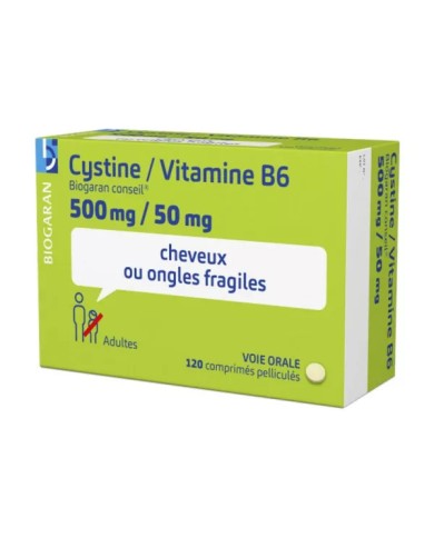 Biogaran Cystine Vitamine B6  500 mg / 50 mg Boite de 120 comprimés