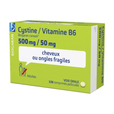 Biogaran Cystine Vitamine B6  500 mg / 50 mg Boite de 120 comprimés Biogaran Cystine Vitamine B6  500 mg / 50 mg Boite de 120 comprimés