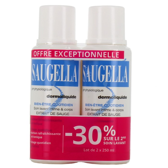 Saugella Dermoliquide Soin Lavant Intime et Corps Lot de 2 Flacons de 250ml Saugella Dermoliquide Soin Lavant Intime et Corps Lot de 2 Flacons de 250ml