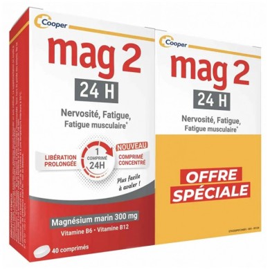 MAG 2 24H Complément alimentaire à base de magnésium marin  Lot de 2 Boites de 40 comprimés