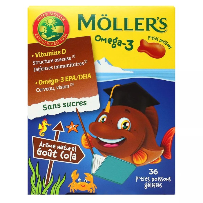 MOLLER'S OMÉGA 3 P'TITS POISSONS GOÛT COLA BOite de 36 GOMMES