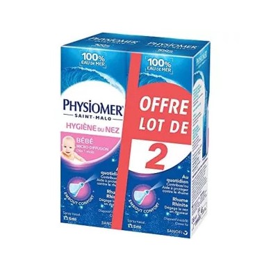 PHYSIOMER bébé Hygiène du nez Lot de 2 Spray de 115 ml PHYSIOMER bébé Hygiène du nez Lot de 2 Spray de 115 ml