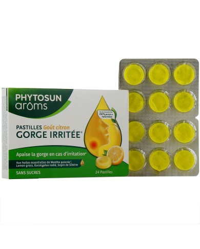 PHYTOSUN AROMS Pastilles Gorges irritée goût citron Sans sucres Boite de 24