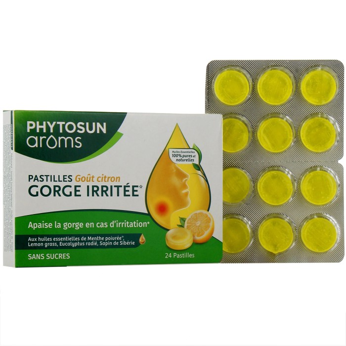PHYTOSUN AROMS Pastilles Gorges irritée goût citron Sans sucres Boite de 24