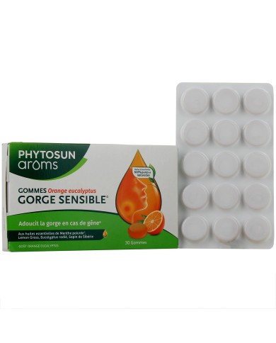 PHYTOSUN AROMS Gommes gorges irritée  Goût orange eucalyptus Boite de 30