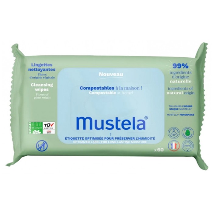 MUSTELA Lingettes nettoyantes à l'avocat BIO Paquet de 70 lingettes
