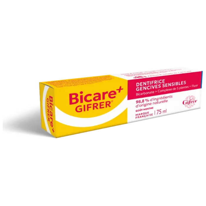 BICARE + Dentifrice Gencives Sensibles au Fluor + complexe de 5 plantes Tube de 75 ml
