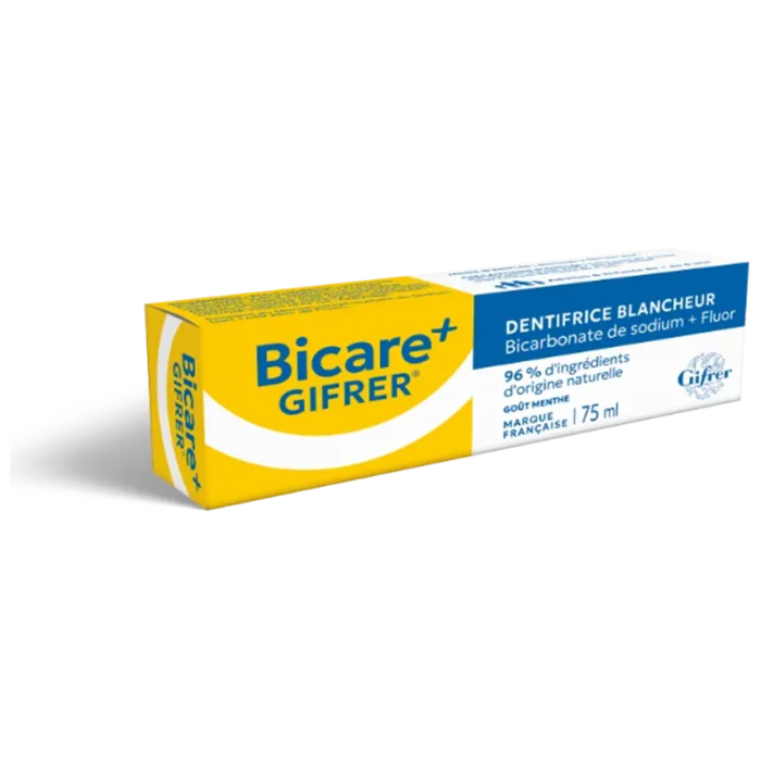 BICARE + Dentifrice Blancheur au Bicarbonate de sodium & Fluor Tube de 75 ml