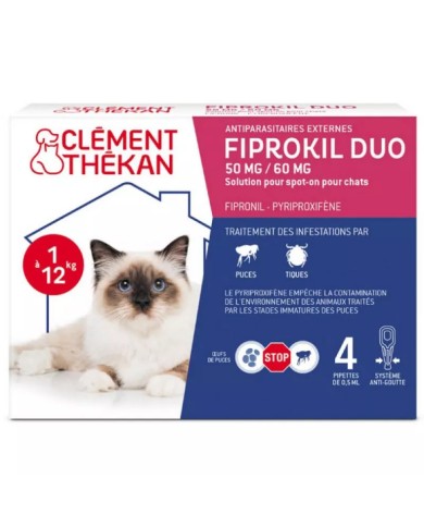 FIPROKIL DUO 50MG/60MG Pour chats de 1 à 6 kilos Boite de 4 pipettes