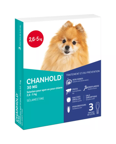 Chanhold Antiparasitaires Chiens de 2.6 à 7.5 kilos Boite de 3 pipettes Clément-Thékan