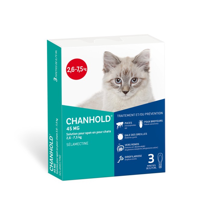 Chanhold Antiparasitaires Chats de 2.6 à 7.5 kilos Boite de 3 pipettes Clément-Thékan