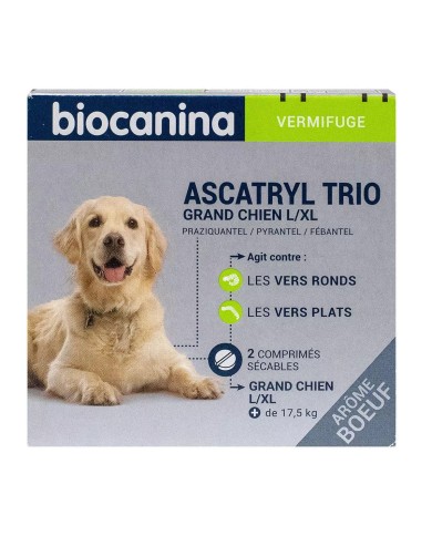 Biocanina Ascatryl Trio vermifuge grand chien Boite de 2 comprimés bœuf
