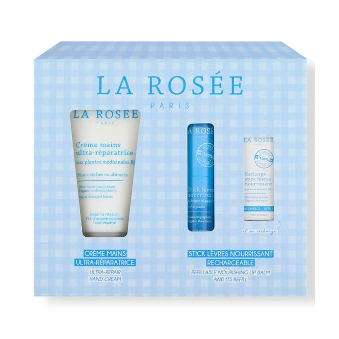 LA ROSEE COFFRET CRÈME MAINS ULTRA RÉPARATRICE + STICK LÈVRES et sa recharge