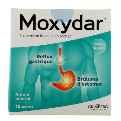 MOXYDRA Suspension buvable contre les douleurs d'estomac Boite de 15 sachets goût menthe