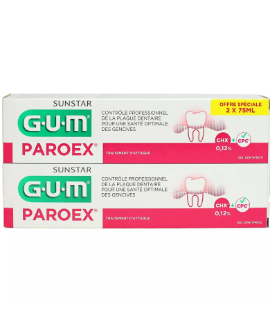 GUM PAROEX Dentifrice Traitement d'attaque Lot de 2 Tubes de 75 ml