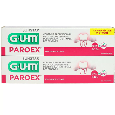 GUM PAROEX Dentifrice Traitement d'attaque Lot de 2 Tubes de 75 ml