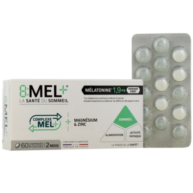 8Mel+ Mélatonine Boite de 30 comprimés bi-couches