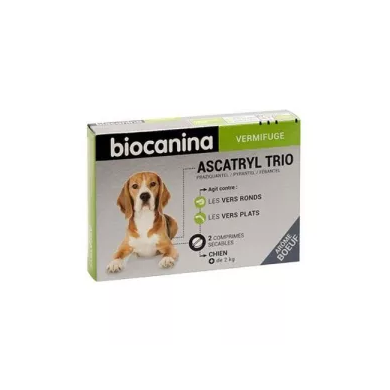 BIOCANINA ASCATRYL TRIO VERMIFUGE Chiens +2 kilos  Boite de 2 comprimés