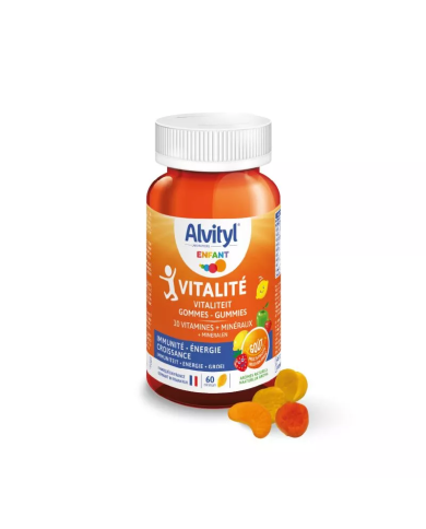 ALVITYL VITALITE  Dès 4 Ans - 10 Vitamines et Minéraux boite de 60 Gommes à Mâcher