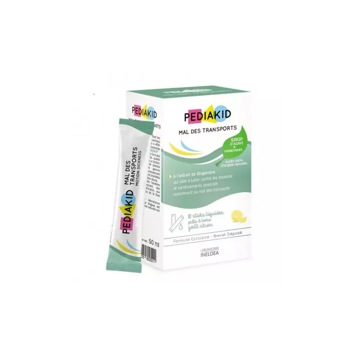 PEDIAKID Nausées Vomissements, Mal des Transports  Sirop d' Agave + Prébiotiques Boite de 10 sticks prêt a l'emploi