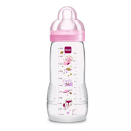 MAM Biberon 2ème âge Décoré - 330ml - à partir de 6 mois - Tétine Débit X - Bleu