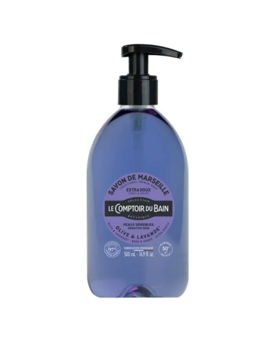LE COMPTOIR DU BAIN Savon traditionnel de Marseille OLIVE - LAVANDE Flacon de 500 ml