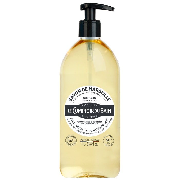 LE COMPTOIR DU BAIN Savon surgras hypoallergénique de Marseille Flacon de 1 l
