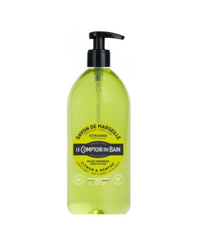 LE COMPTOIR DU BAIN Savon traditionnel de Marseille CITRON-MENTHE Flacon de 1 l