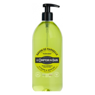 LE COMPTOIR DU BAIN Savon traditionnel de Marseille CITRON-MENTHE Flacon de 1 l