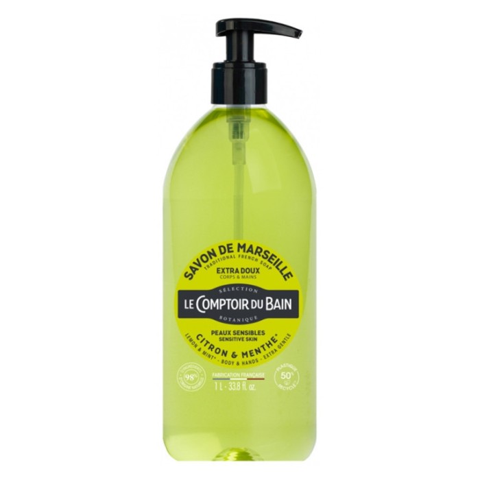 LE COMPTOIR DU BAIN Savon traditionnel de Marseille CITRON-MENTHE Flacon de 1 l