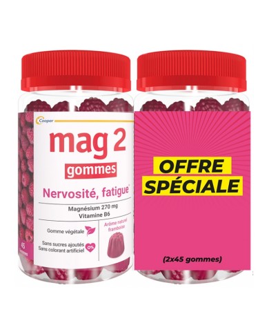 MAG 2 Nervosité - fatigue Lot de 2 Boites de 45 gommes Arôme Framboise