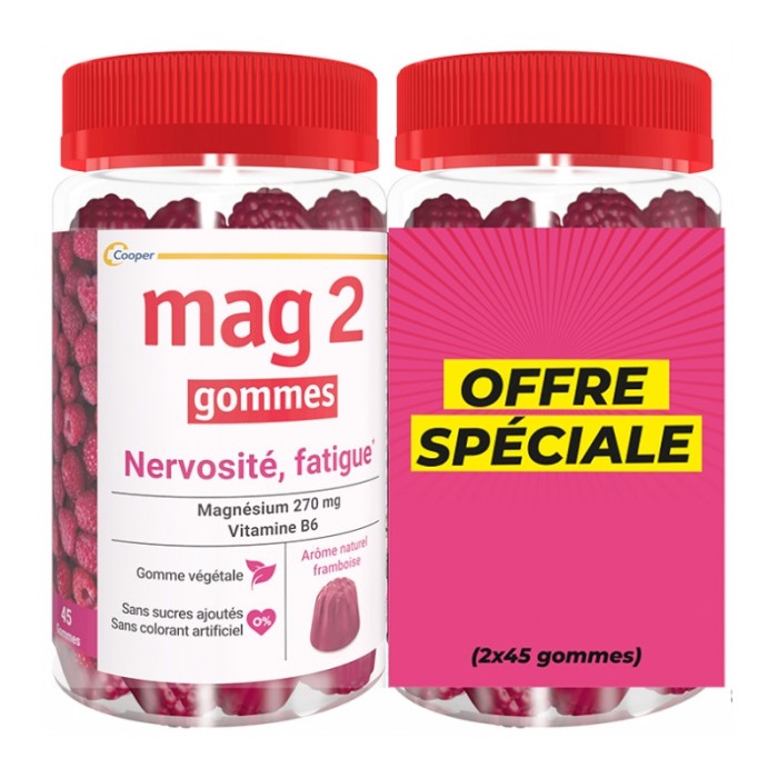 MAG 2 Nervosité - fatigue Lot de 2 Boites de 45 gommes Arôme Framboise