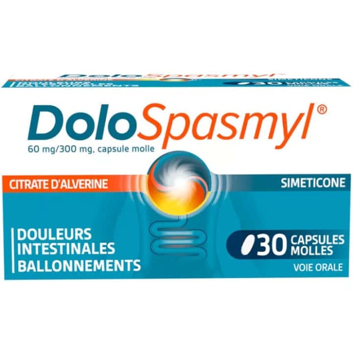 DOLOSPASMYL 60MG / 300 MG Douleurs digestives Boite de 30 capsules molles
