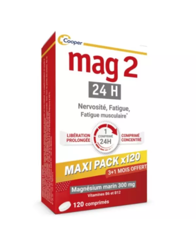 MAG 2 24 Heures Complément alimentaire à base de magnésium marin Boite de 120 comprimés