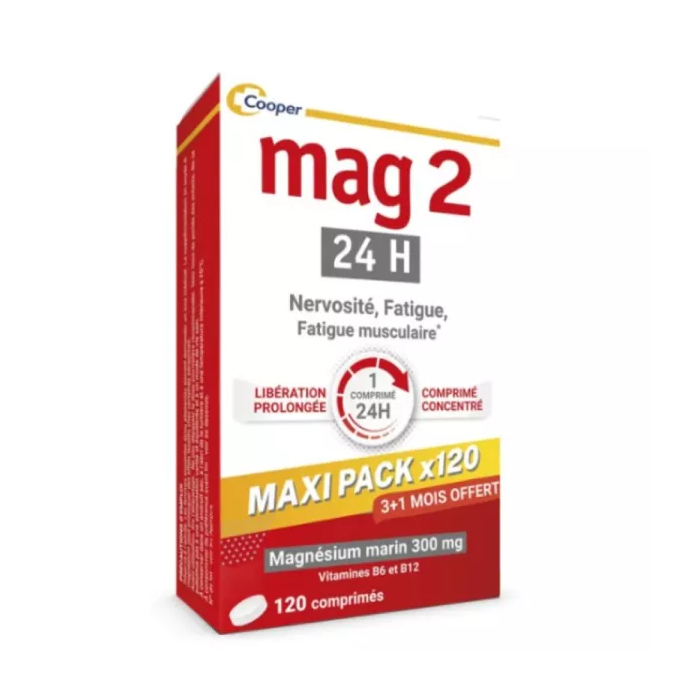 MAG 2 24 Heures Complément alimentaire à base de magnésium marin Boite de 120 comprimés