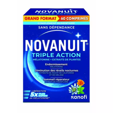 NOVANUIT Triple action Sommeil Complément alimentaire Boite de 60 comprimés
