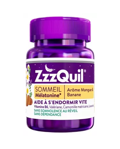 Zzzquil Sommeil complément alimentaire Arôme Mangue-banane Boite de 60 gommes