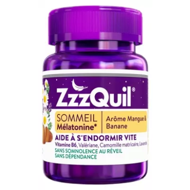 Zzzquil Sommeil complément alimentaire Arôme Mangue-banane Boite de 60 gommes