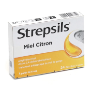 Strepsils Fraise Sans Sucre Boite de 24 pastilles