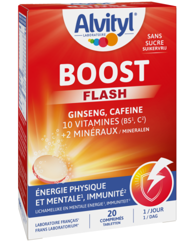 ALVITYL BOOST - Ginseng, Caféine, 10 Vitamines, 2 Minéraux Boite de 20 Comprimés effervescents