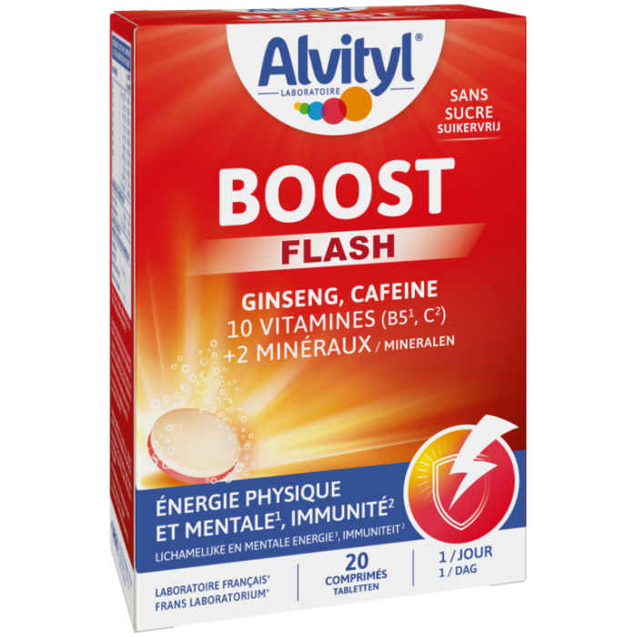 ALVITYL BOOST - Ginseng, Caféine, 10 Vitamines, 2 Minéraux Boite de 20 Comprimés effervescents
