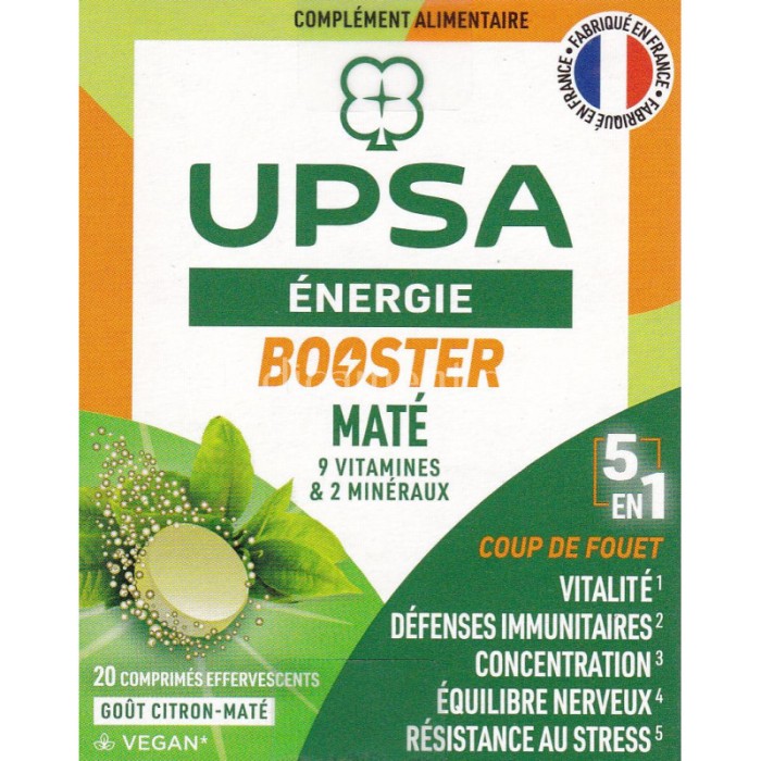 UPSA Énergie Booster Maté 5-en-1 Boite de 20 Comprimés effervescents