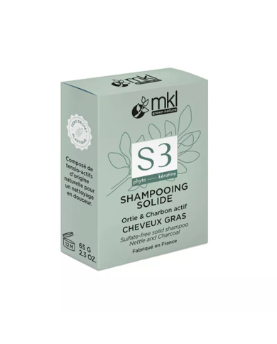 MKL Shampooing solide à l' ORTIE ET CHARBON pour cheveux gras Pain de 65 grammes
