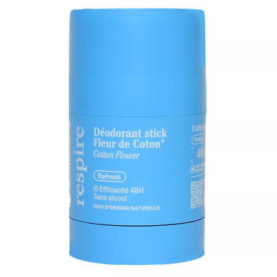 RESPIRE Déodorant Bio à la Fleur de Coton Rechargeable Stick de 50 g