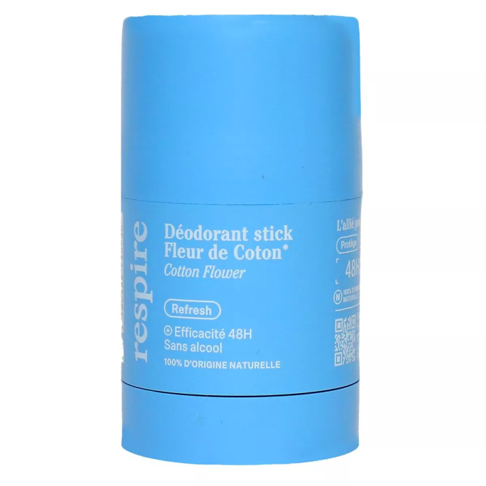 RESPIRE Déodorant Bio à la Fleur de Coton Rechargeable Stick de 50 g