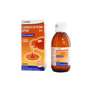 Carbocistéine UPSA 5 % Toux Grasse Goût caramel Flacon de 200 ml