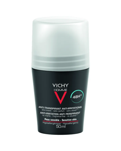 VICHY HOMME Détranspirant 72h Anti-Taches Anti-Irritations pour Peaux Sensibles Bille de 50ml