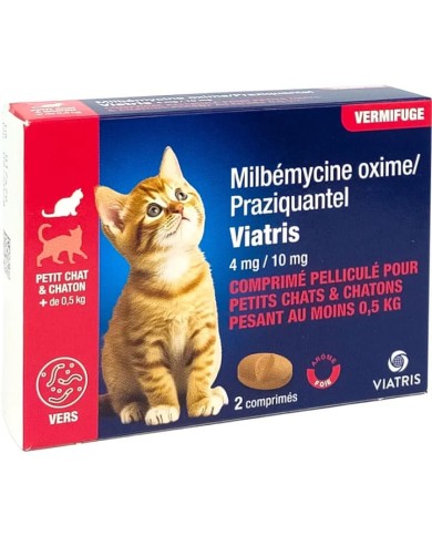 Milbémycine Praziquantel 4mg/10mg Vermifuge chat et chaton 0.5 kg Boite de 2 comprimés